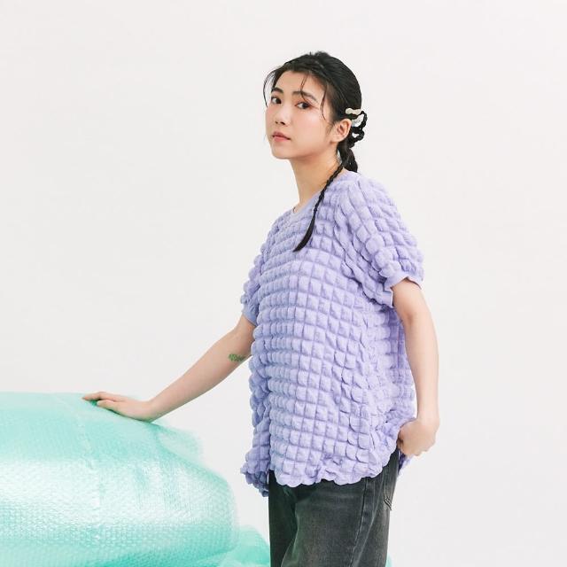 【Dailo】雲朵感泡泡微傘狀短袖上衣(黑 米 紫/魅力商品)