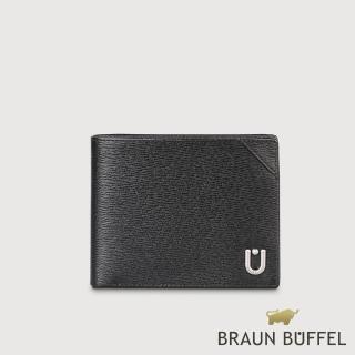 【BRAUN BUFFEL 德國小金牛】臺灣總代理 斯萊特 12卡中間翻透明窗短-黑色(BF552-317-BK)