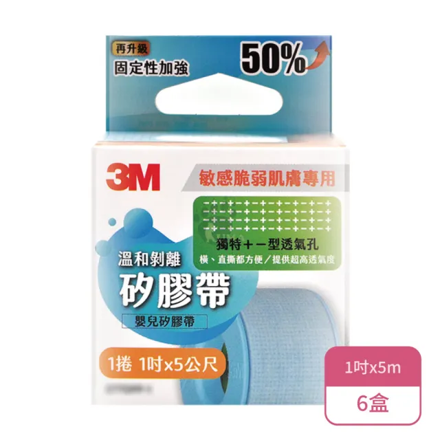 【3M】溫和剝離矽膠帶1吋x500cm X6盒 嬰兒矽膠帶(敏弱肌適用/高透氣度)
