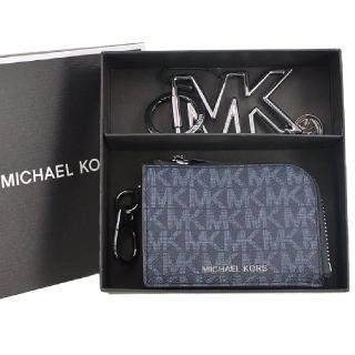 【Michael Kors】紳士風 男士 GIFTING系列 防刮皮革 4卡 鑰匙圈 零錢包 禮盒(字母藍)