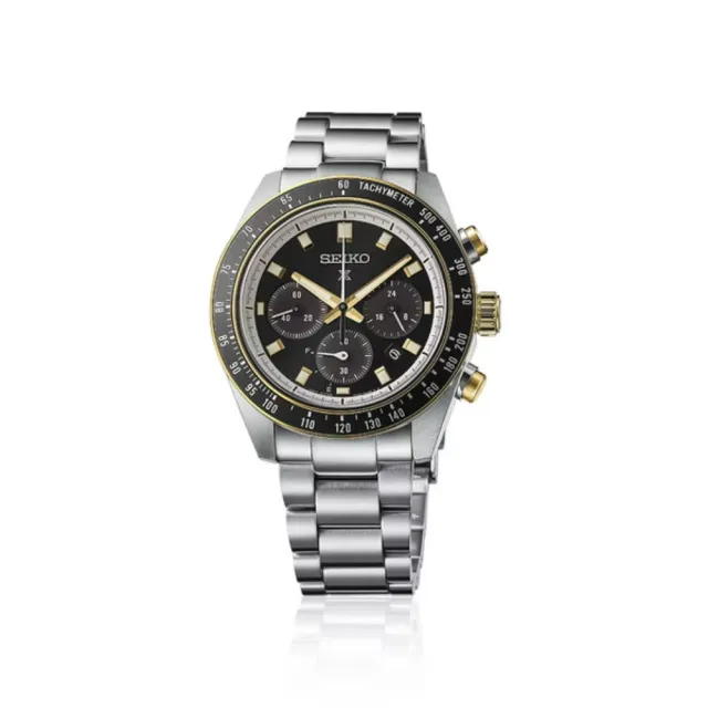 【SEIKO 精工】Prospex SPEEDTIMER 熊貓 太陽能計時腕錶-黑金/41.4mm(SSC941P1 / V192-0AH0G)