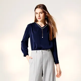 【KERAIA 克萊亞】人魚之淚珍珠鍊飾七分袖上衣