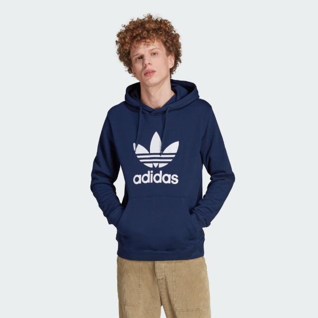 【adidas 愛迪達】上衣 男款 長袖上衣 帽T 運動 亞規 三葉草 TREFOIL HOODY 藍 IM4496