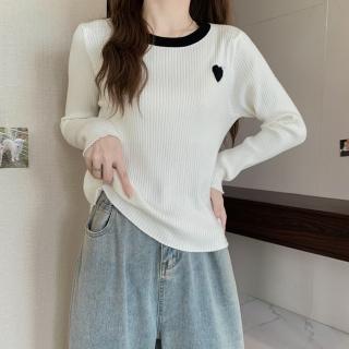 【米蘭精品】現貨+預購 針織衫長袖毛衣(秋冬愛心刺繡歐貨女上衣3色74is40)