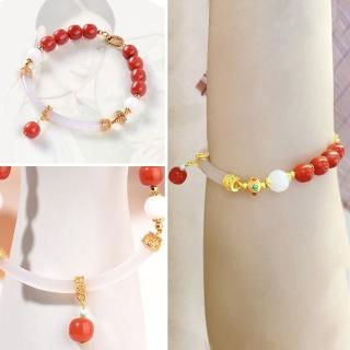 【LEESA】南紅白玉髓手鐲\紅瑪瑙手鐲\純銀手環\瑪瑙手鐲\玉髓手鐲\避邪手鍊\串珠手環\新中式\禮