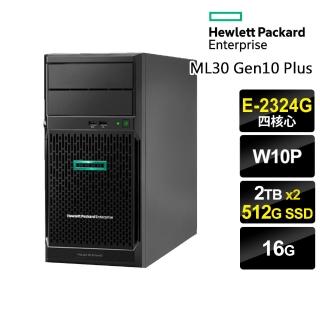 【HP 惠普】E-2324G 四核直立伺服器(ML30 Gen10 Plus/E-2324G/16G/4TB HDD+512G SSD/W10P)