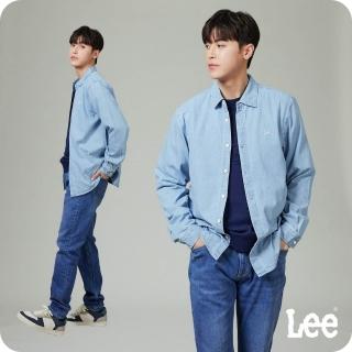 【Lee 官方旗艦】男裝 牛仔長袖襯衫 / 刺繡小LOGO 淺藍洗水 舒適版型 /(LB408006229)