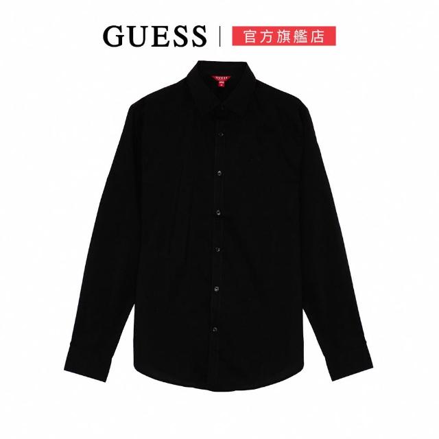 【GUESS】百搭素面長袖襯衫(黑色)