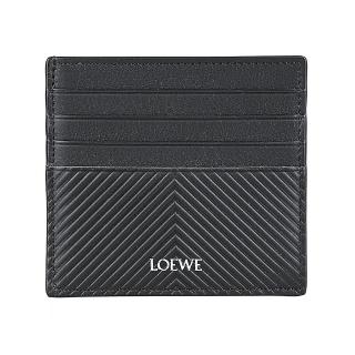 【LOEWE 羅威】LOEWE燙銀LOGO小牛皮人字紋圖案8卡開口式卡夾(黑)
