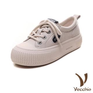 【Vecchio】真皮休閒鞋 厚底休閒鞋/全真皮頭層牛皮百搭休閒厚底餅乾鞋(米)