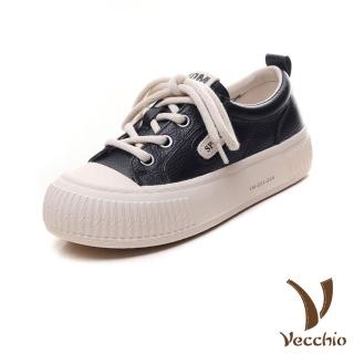 【Vecchio】真皮休閒鞋 厚底休閒鞋/全真皮頭層牛皮百搭休閒厚底餅乾鞋(黑)