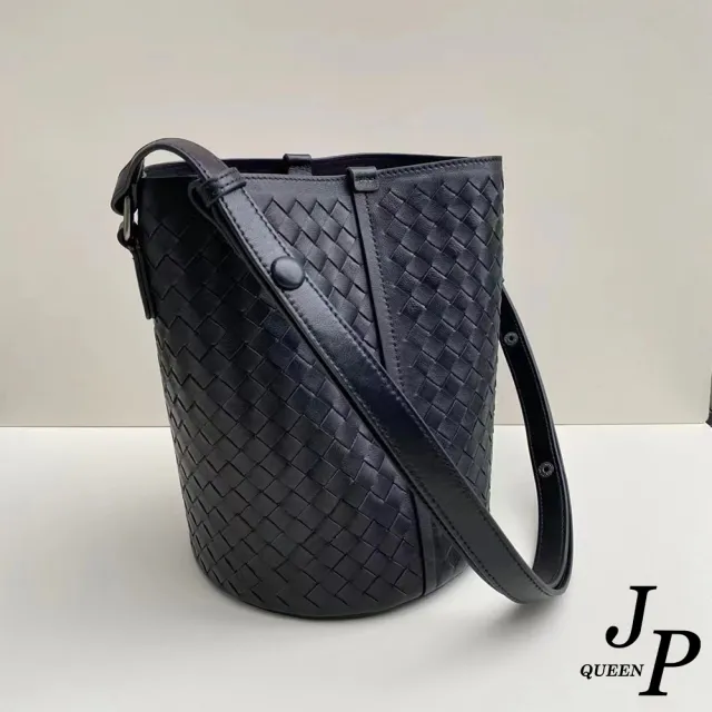 【Jpqueen】日系編織子母真牛皮大容量抽繩肩背包(4色可選)
