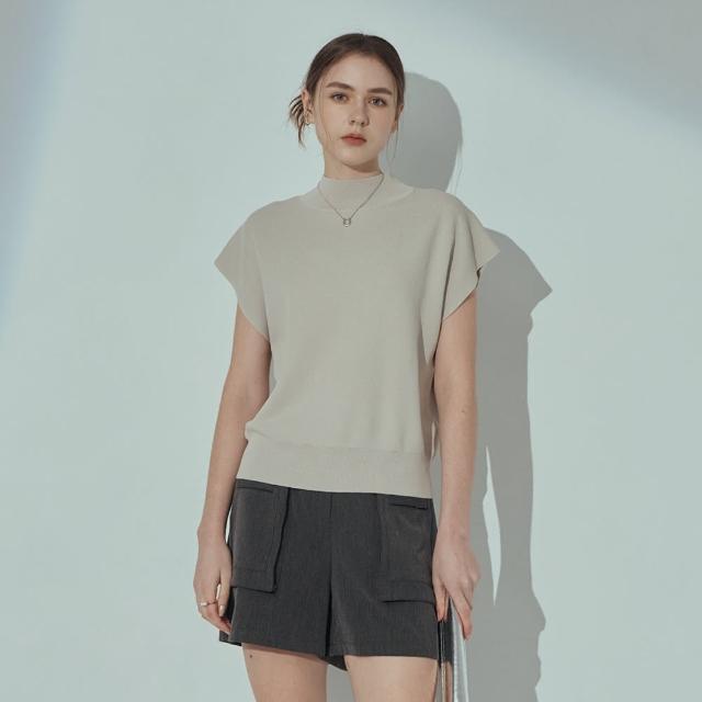【MASTINA】小高領衣襬羅紋短袖針織衫(駝 灰/魅力商品)