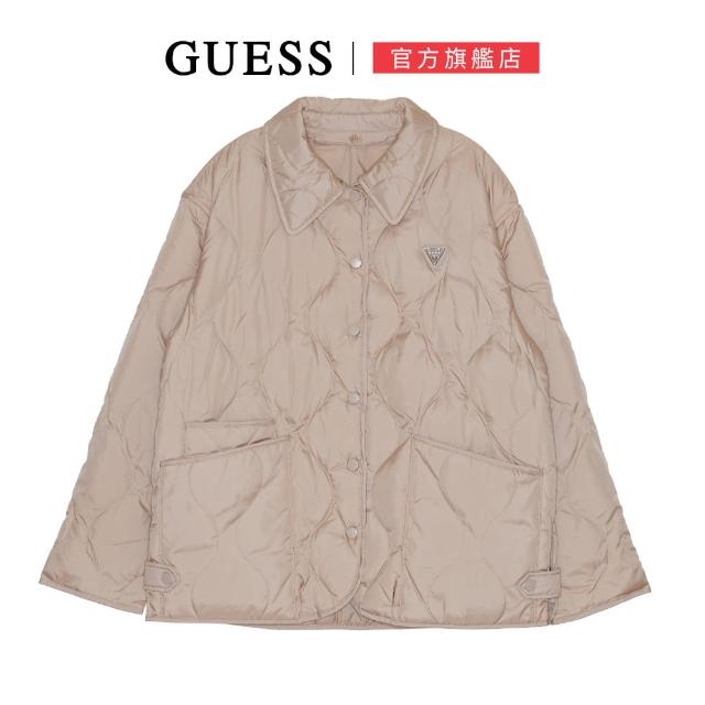 【GUESS】菱格壓紋鈕扣羽絨外套(粉色)