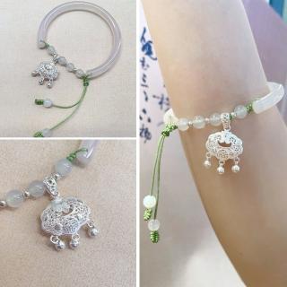 【LEESA】白玉髓手鐲\鈴鐺手鐲\純銀手鍊\手鐲\平安鎖手鍊\玉手鍊\招財手鍊\保平安\編織手鍊\小