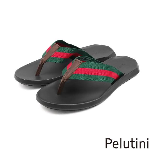 【Pelutini】休閒止滑織帶造型夾腳拖鞋 紅綠色(409102-BLGRRE)