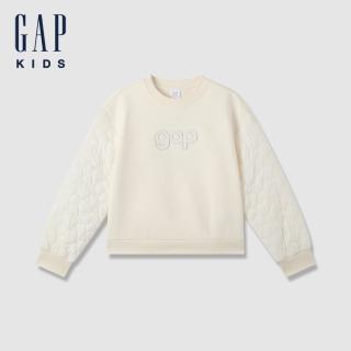 【GAP】女童裝 Logo刺繡刷毛圓領大學T-象牙白(606586)