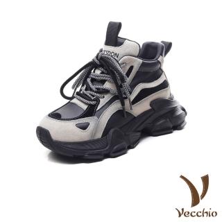 【Vecchio】真皮老爹鞋 厚底老爹鞋/真皮頭層牛皮撞色時尚拼接厚底老爹鞋(黑)