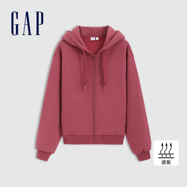 【GAP】女裝 Logo刷毛連帽外套-玫紅色(632621)