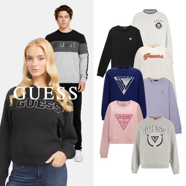 【GUESS】雙11 男女款-經典LOGO/刺繡 休閒大學T(多款選)