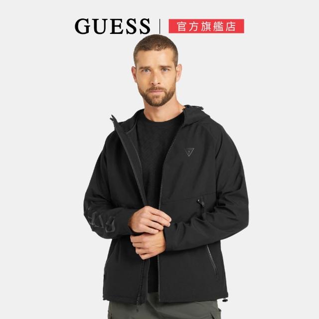 【GUESS】經典LOGO連帽外套(黑色)