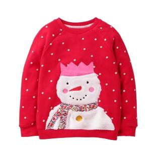 【橘魔法】點點雪人插肩毛圈棉長袖上衣(衛衣 薄長袖 聖誕服裝 聖誕節 耶誕節 大紅 過年 女童 兒童 童裝)