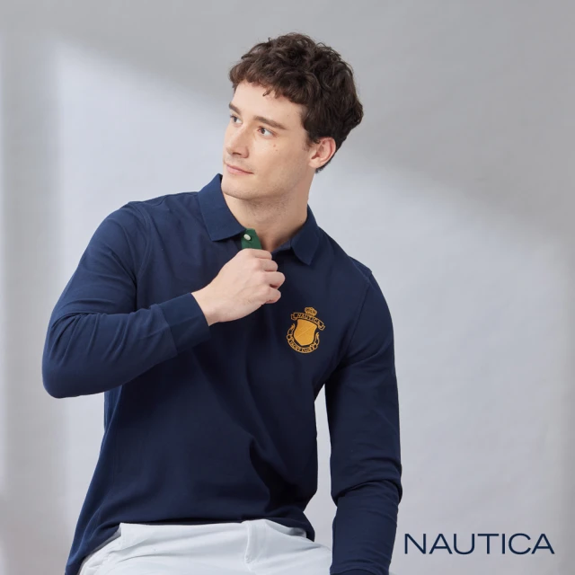 NAUTICA 男裝 抗菌涼感徽章刺繡長袖POLO衫(藍色)