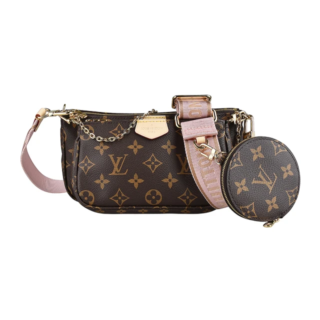 Louis Vuitton 路易威登 LV M44840老花LOGO Monogram帆布拉鍊手提斜背麻將包(咖啡x粉)