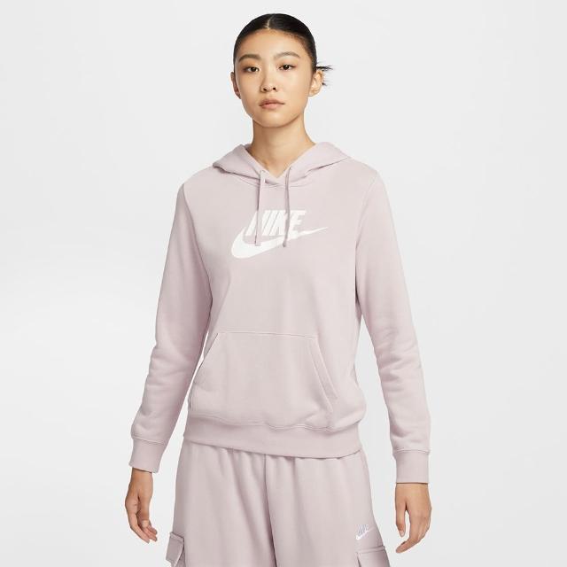 【NIKE 耐吉】長袖上衣 女款 帽T 運動 AS W NSW CLUB FLC GX STD PO HD 灰粉 DQ5776-019