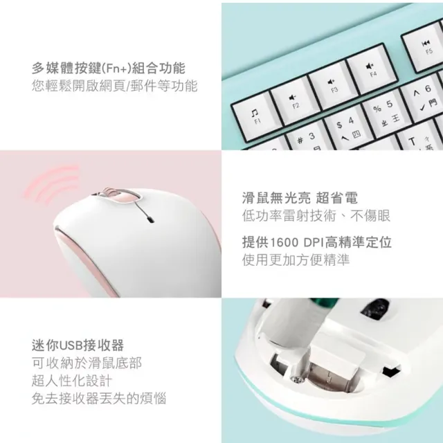 【KINYO】2.4GHz粉彩無線鍵鼠組 GKBM-883(鍵盤 滑鼠 無線滑鼠 無線鍵盤 電競鍵盤 電競滑鼠 靜音滑鼠)