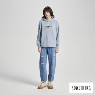 【SOMETHING】女裝 拼接鋪棉長袖連帽T恤(淺藍色)