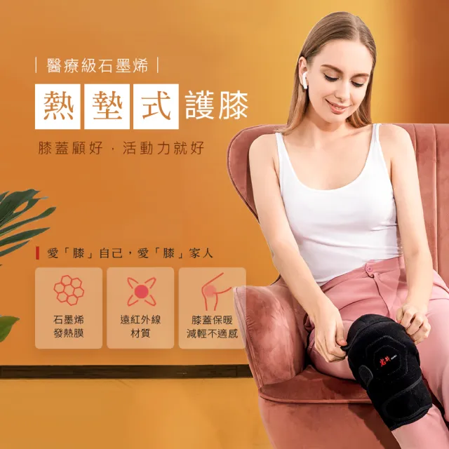 【岩井】買一送一 買護膝送行動電源 醫療級石墨烯 熱墊式護膝(GK30 買右腳送左腳)
