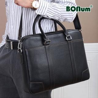 【BONum 博紐】母親節禮物 經典專業商務休閒真皮筆電公事包(真皮 公事包 型男 老公 主管 業務