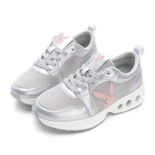 【PLAYBOY】PLAYBOY 時尚千鳥格 抗震氣墊休閒鞋-銀-PY0653