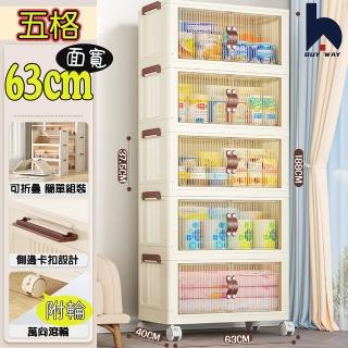 【百崴收納】63面寬附輪五格雙開門摺疊收納櫃(零食櫃架隙縫架塑膠櫃收納櫃收納箱摺疊收納廚房收納衛浴收納)