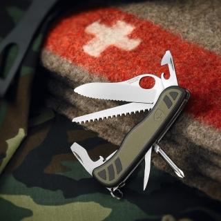 【VICTORINOX 瑞士維氏】10用單手開防滑刀殼 瑞士刀(綠)