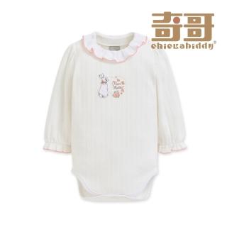 【奇哥】比得兔 女童裝 蜜甜比得浪漫花邊領純棉針織長袖包屁衣/兔裝(6-36個月)