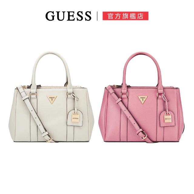 【GUESS】LOGO掛鎖造型手提肩背包(兩色任選)