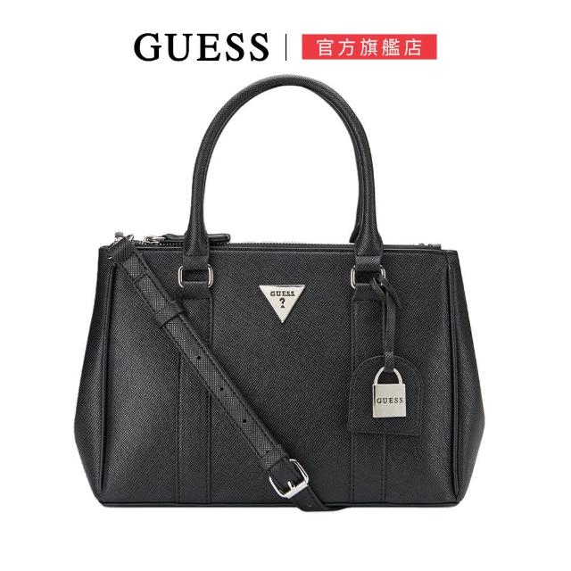 【GUESS】LOGO掛鎖造型手提肩背包(黑色)