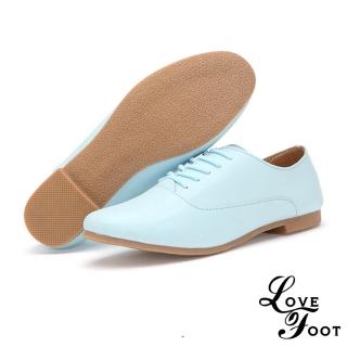 【LOVE FOOT 樂芙】真皮平底鞋 綁帶平底鞋/超柔軟真皮經典小白鞋 休閒綁帶平底鞋 便鞋(水藍)