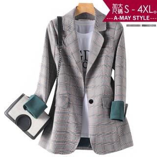 【艾美時尚】中大尺碼女裝 外套 休閒英倫風格紋西裝外套。S-4XL(3色.現貨+預購)