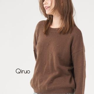 【Qiruo 奇若名品】專櫃灰色小羊毛上衣 精品時尚保暖舒適圓領圓球造(FF)