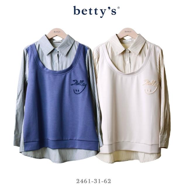 【betty’s 貝蒂思】假兩件笑臉刺繡直條紋上衣(共二色)