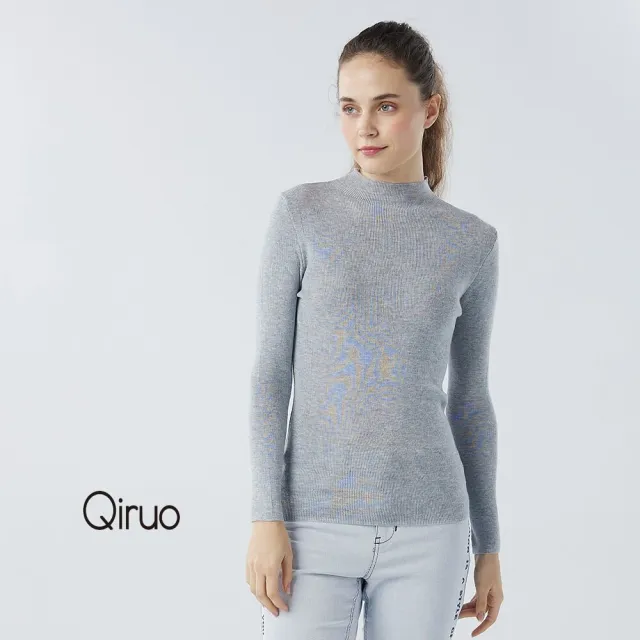 【Qiruo 奇若名品】秋冬專櫃針織長袖上衣1130A-20灰色小立領百搭 