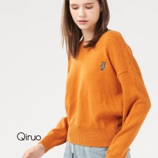 【Qiruo 奇若名品】專櫃橘色小羊毛上衣2001AA-90 保暖V領款(FF)