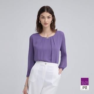 【ILEY 伊蕾】壓摺縫飾造型雪紡上衣(紫；M-2L；1243181117)