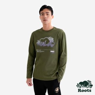 【Roots】Roots男裝- NEON BEAVER 長袖上衣(暗綠)