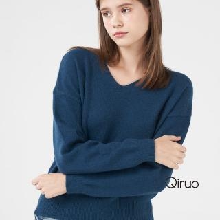 【Qiruo 奇若名品】專櫃粉藍色小羊毛上衣2001AA-50 保暖V領款(FF)