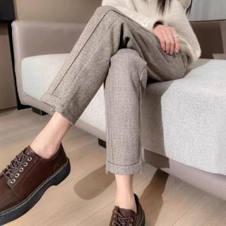 【LANNI 藍尼】★人字紋毛呢直筒褲(褲子/長褲/毛呢褲)