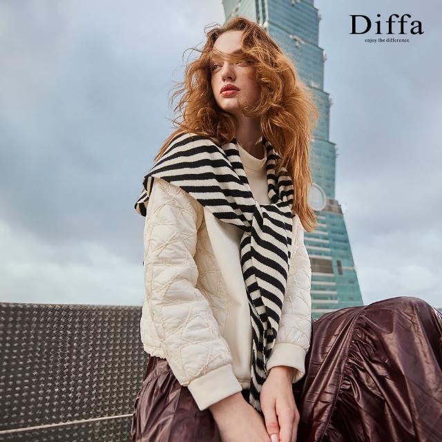 【Diffa】異素材拼接鋪棉落肩設計針織衫-女